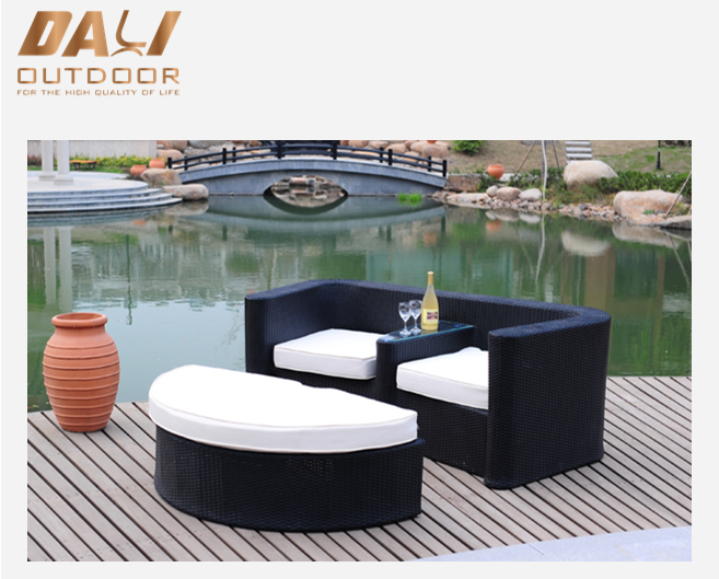 Outdoor PE Rattan Wicker Patio Love Seat Lounge Chair Set met voetenbank