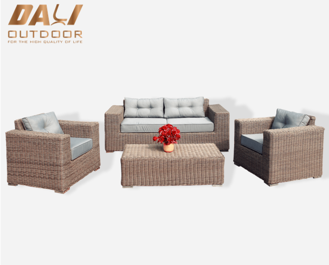 4 stks Moderne Rieten Outdoor Rotan Meubels Tuin Patio Gas Fire Sofa Set