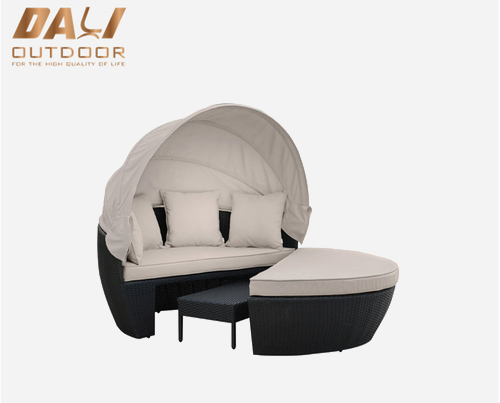 Outdoor Daybed 2-in-1 zonnebank van polyrotan met luifel