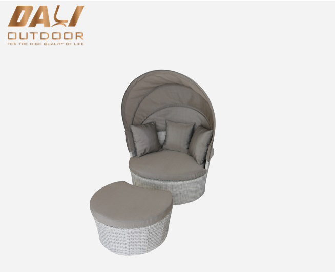 outdoor leisure poly rotan ligbed meubels patio ronde chaise longue met voetenbank