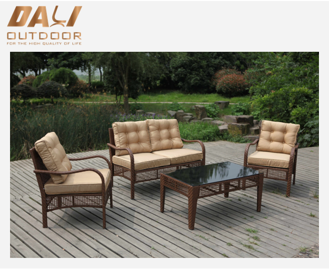 All Weather plat rotan 4-delig bruin buitenset kunststof rotan bank rotan meubel hoekbank
